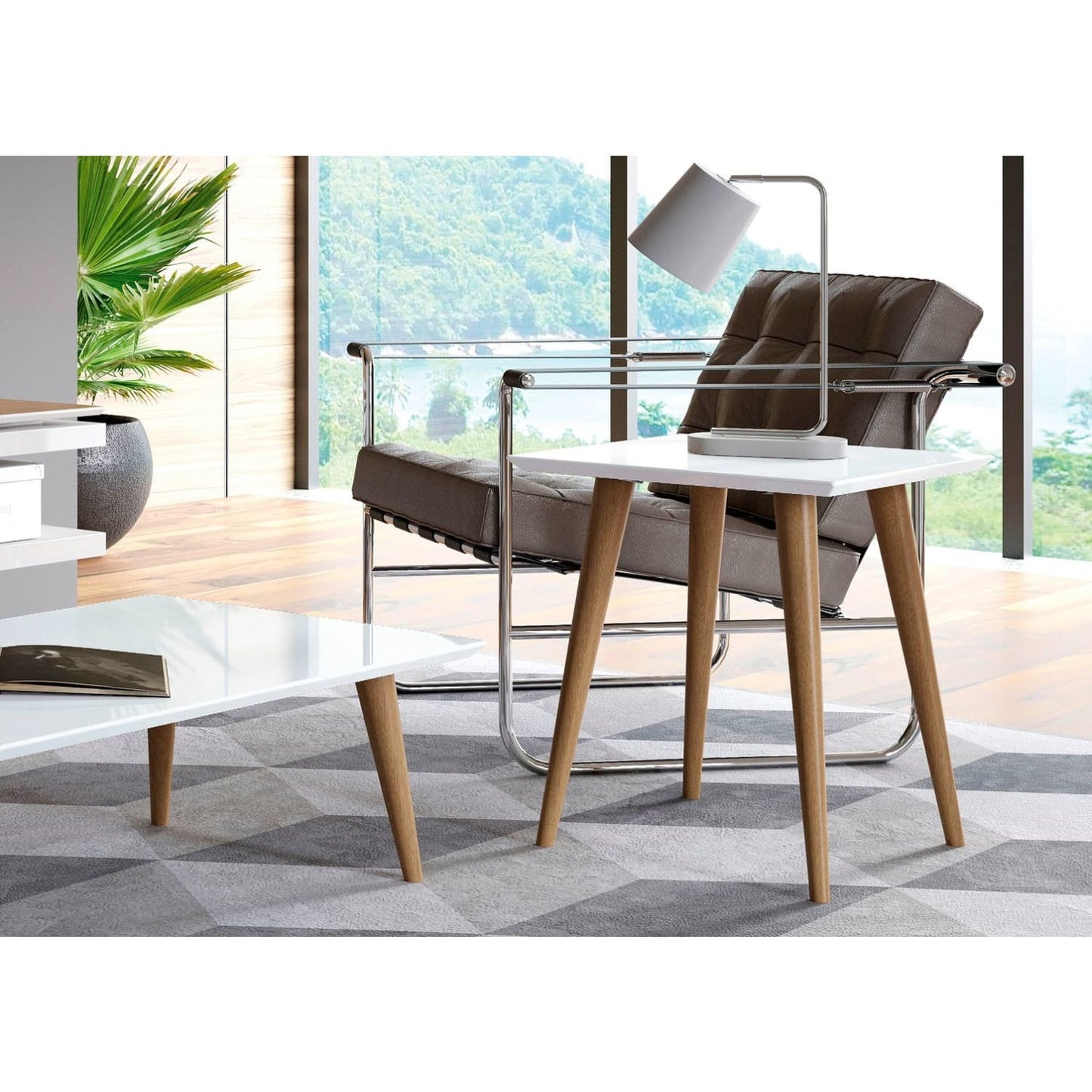 Manhattan Comfort Utopia 19.84" High Square End Table With Splayed Wooden Legs in White Gloss