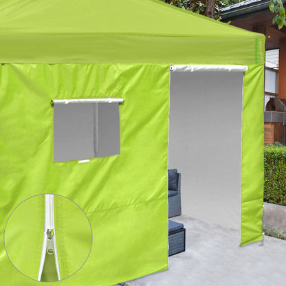 10x10ft EZ Canopy Gazebo Silver Coated Side Wall With Windows & Door/Green Glow