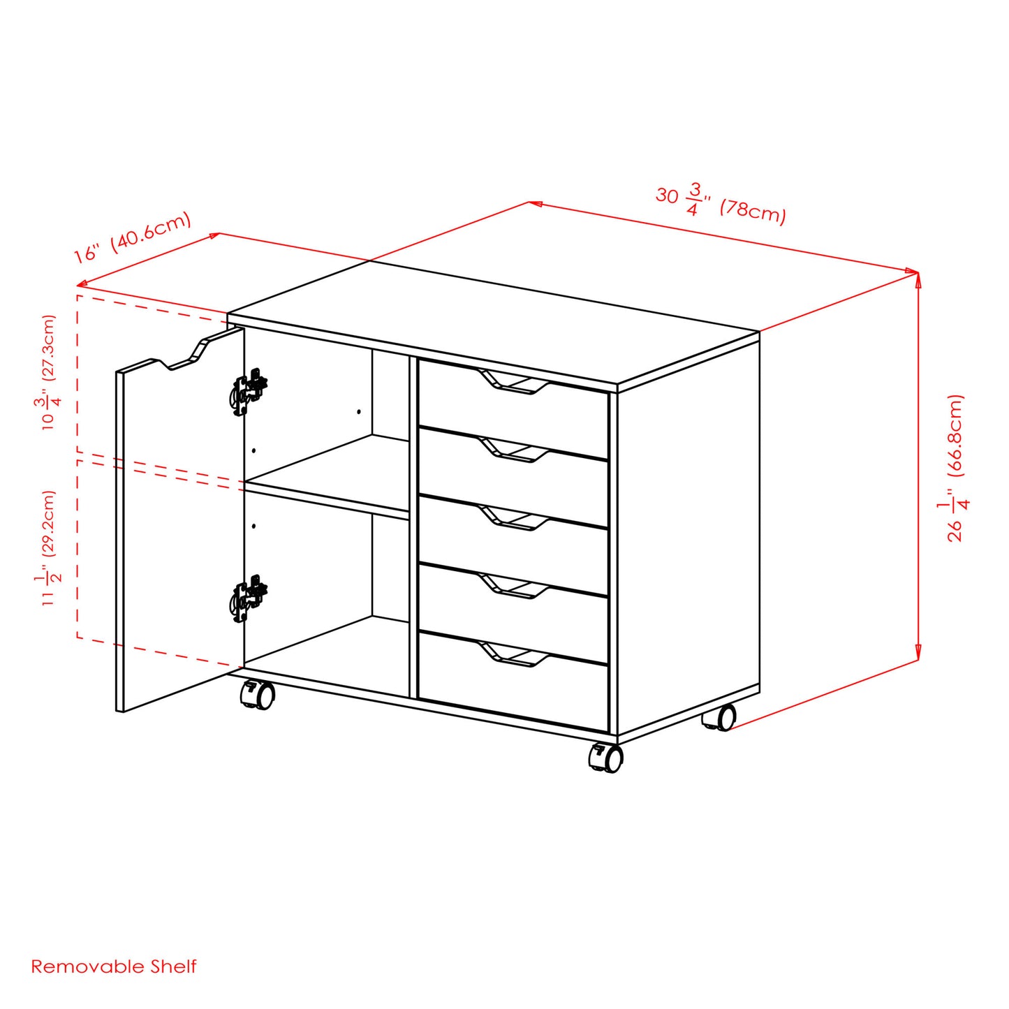 Halifax Wide Storage Cabinet; 5-Drawer; Black