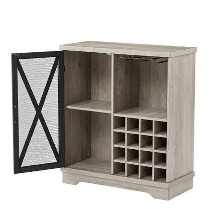 Single door wine cabinet with 16 wine storage compartments (Gray; 31.50" W*13.78" D*35.43" H)