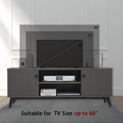 Mid-Century Modern TV Stand for up to 58 inch TV Television Stands with Cabinet Wood Storage TV Console Table;  Retro Media Entertainment Center for Living Room;  Rustic Brown