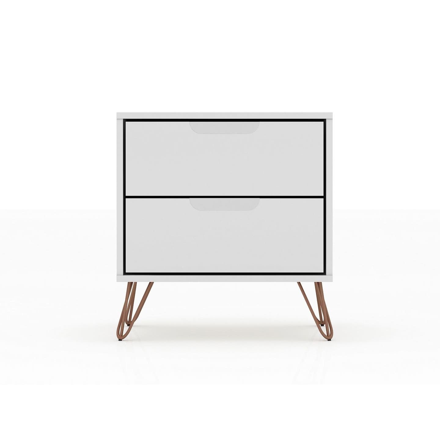 Manhattan Comfort Rockefeller 2.0 Mid-Century- Modern Nightstand with 2-Drawer in White