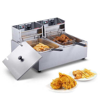 VEVOR Commercial Electric Deep Fryer 9.1Qt Countertop Deep Fryer Dual Detachable Tanks 1500W