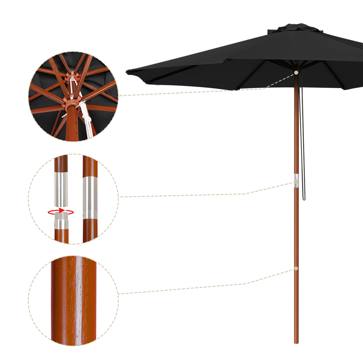 9 Ft Wooden Umbrella Black