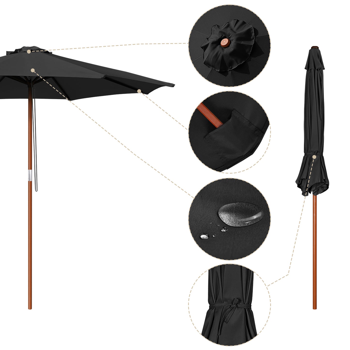 9 Ft Wooden Umbrella Black