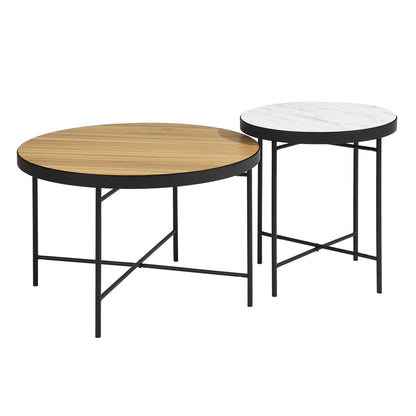 Set of 2 Round Side Table;  Sofa End Table; Accent Table Round;  Coffee Table Waterproof for Living Room Bedroom;  wood & marple