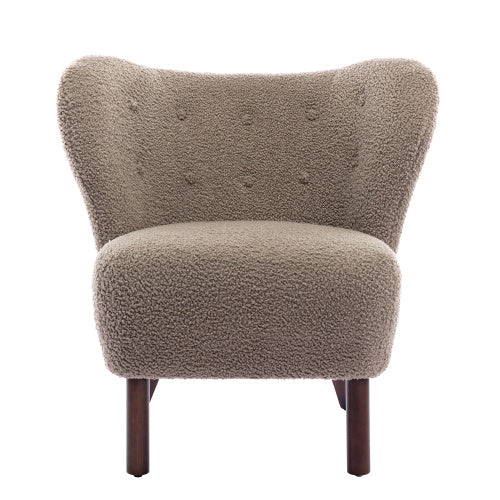 Modern Accent Chair Lamb skin Wingback Tufted Side Chair with Solid Wood Legs,Light Brown