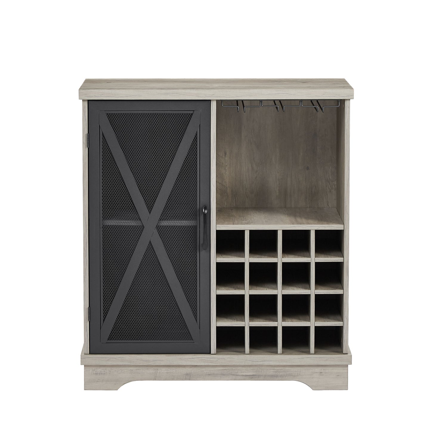 Single door wine cabinet with 16 wine storage compartments (Gray; 31.50" W*13.78" D*35.43" H)