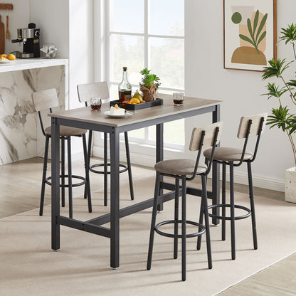 Bar Table Set with 4 Bar stools PU Soft seat with backrest (Grey; 47.24''w x 23.62''d x 35.43''h)