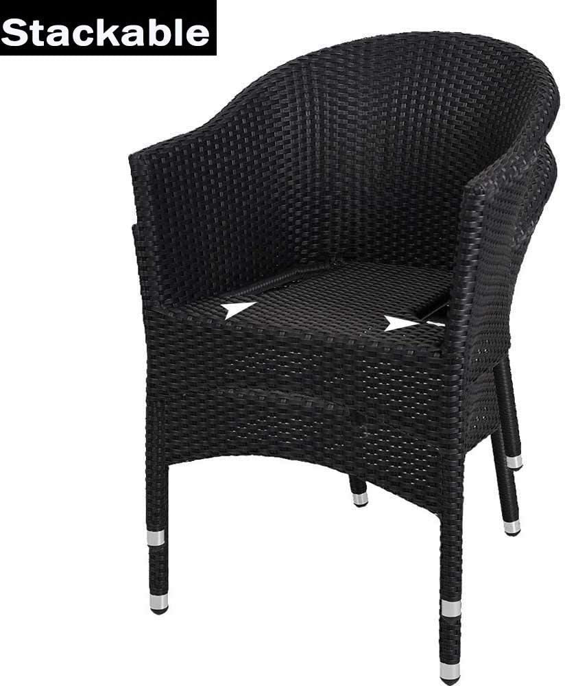 Outdoor Dining Wicker Chairs Patio Garden Furniture with Seat Cushions; Weave Rattan Armchair 1 PC (Black)