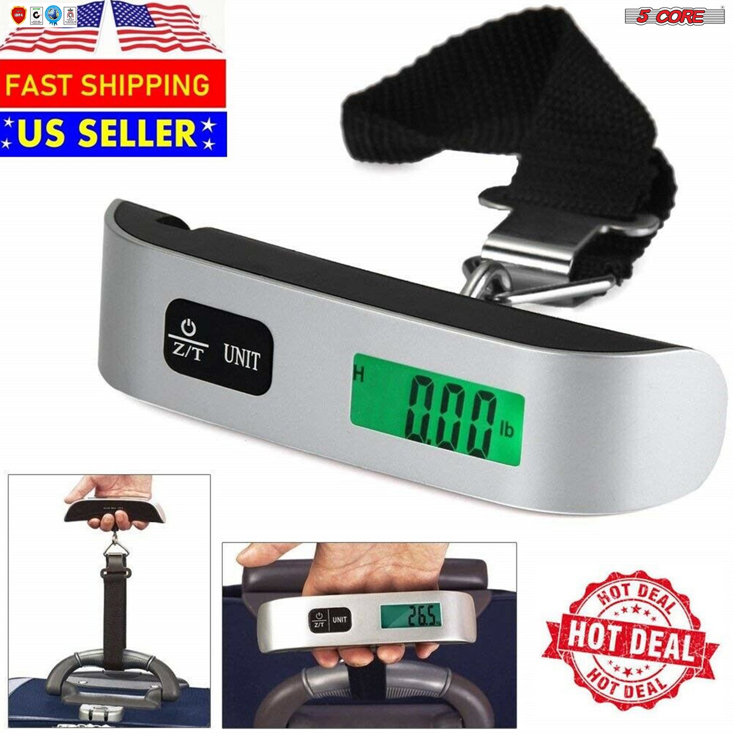 5Core 2 Pack Portable Travel LCD Digital Hanging Luggage Scale Electronic Weight 110lb LSS-004 2pcs