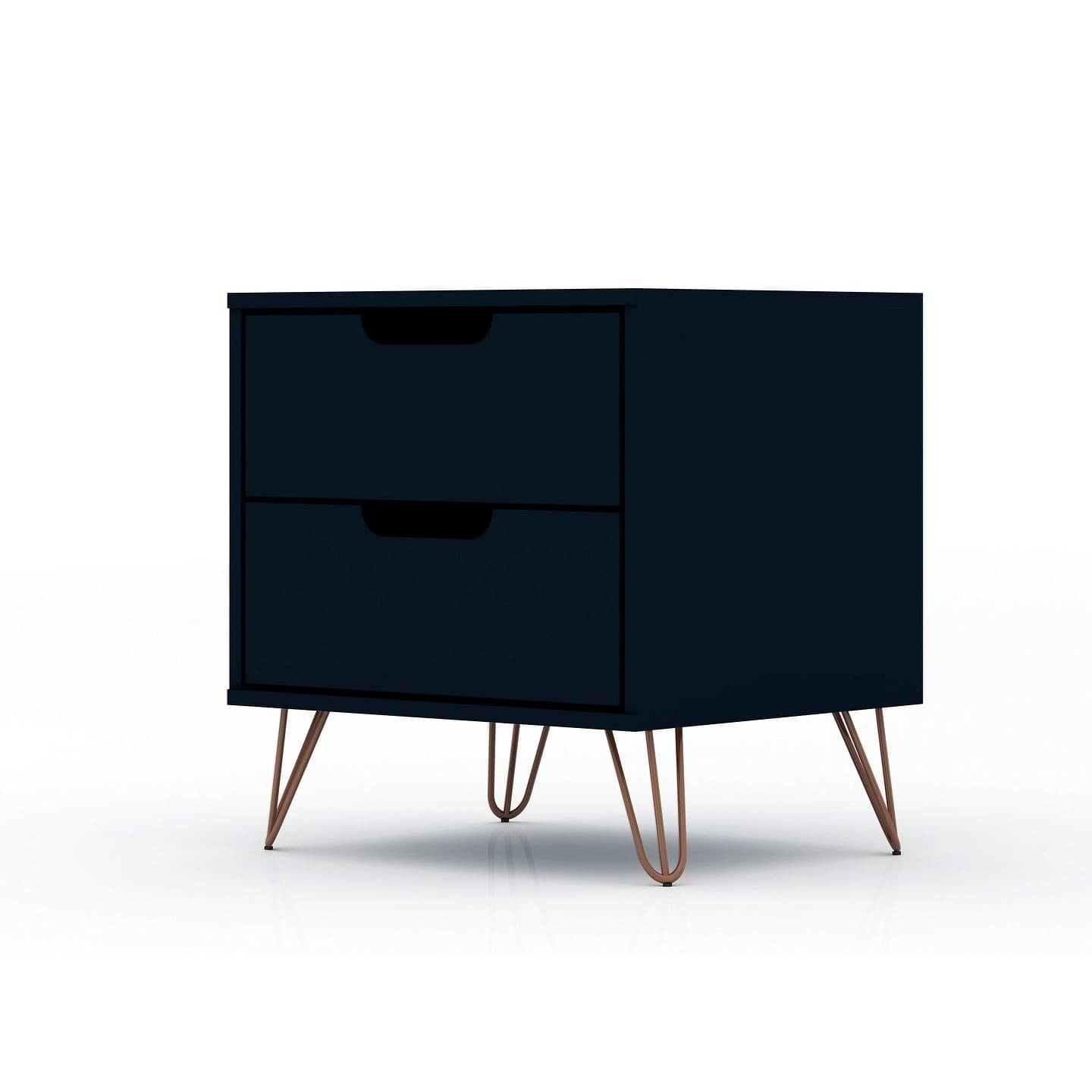 Manhattan Comfort Rockefeller 2.0 Mid-Century- Modern Nightstand with 2-Drawer in Tatiana Midnight Blue