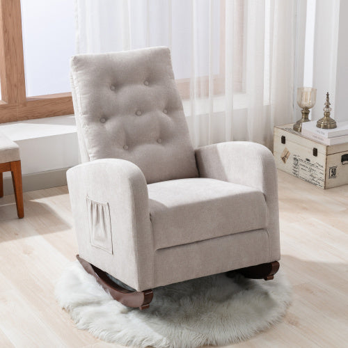 Baby Room High Back Rocking Chair Nursery Chair , Comfortable Rocker Fabric Padded Seat ,Modern High Back Armchair