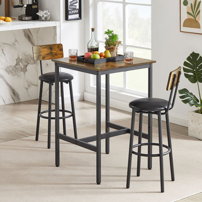 Bar Table Set with 2 Bar stools PU Soft seat with backrest (Rustic Brown; 23.62''w x 23.62''d x 35.43''h)