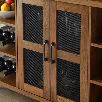 Industrial Wine Bar Cabinet; Liquor Storage Credenza; Sideboard with Wine Racks & Stemware Holder (Hazelnut Brown; 55.12''w x 13.78''d x 30.31' ' h)