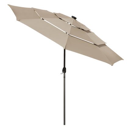 10Ft 3-Tiers 32LEDS Patio Umbrella Beige