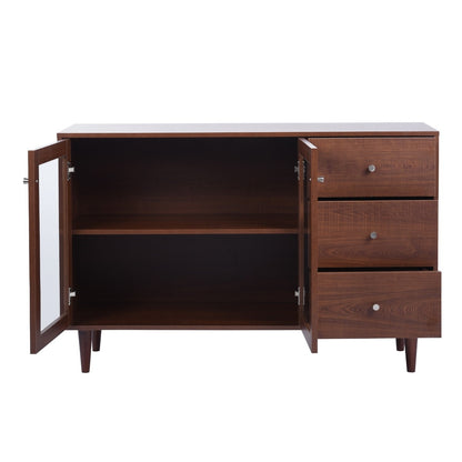 48.8" Sideboard with 2 Glass Door Cabinet 3 Drawer , brown