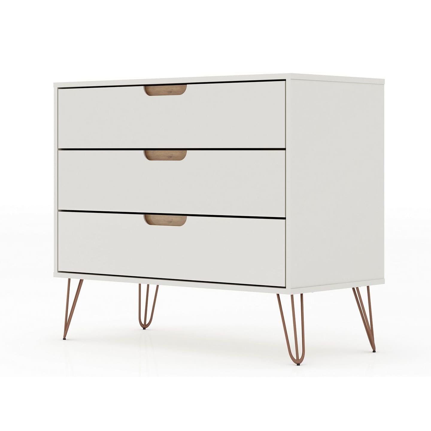 Manhattan Comfort Rockefeller Mid-Century- Modern Dresser with 3-Drawers in Off White and Nature