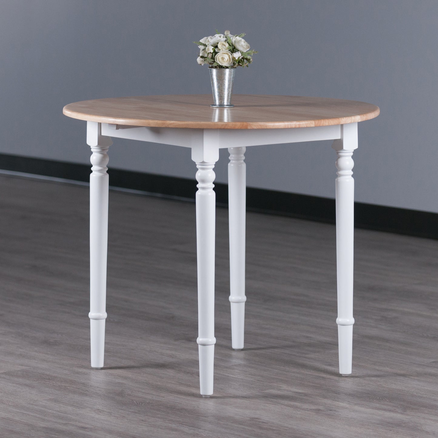 Sorella Round Drop Leaf Table; Natural and White