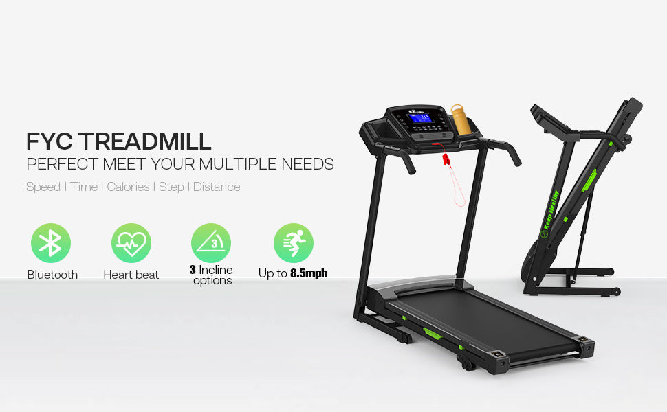 FYC Folding Treadmill for Home Office Use Walking Jogging Running Machine Incline Treadmill 330LBS Weight Capacity Foldable Compact Treadmill with LED Display Easy Assembly Green