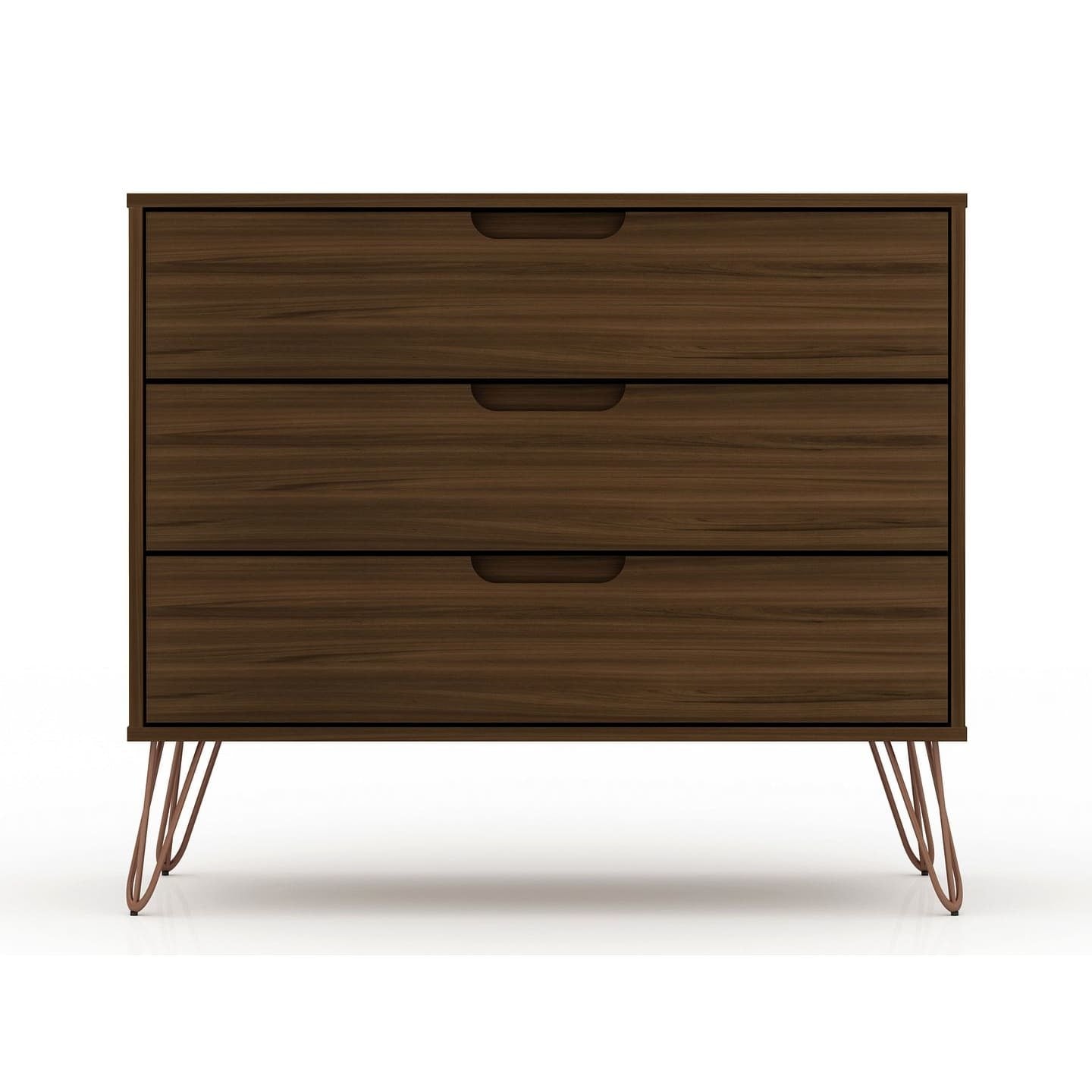 Manhattan Comfort Rockefeller Mid-Century- Modern Dresser with 3-Drawers in Brown