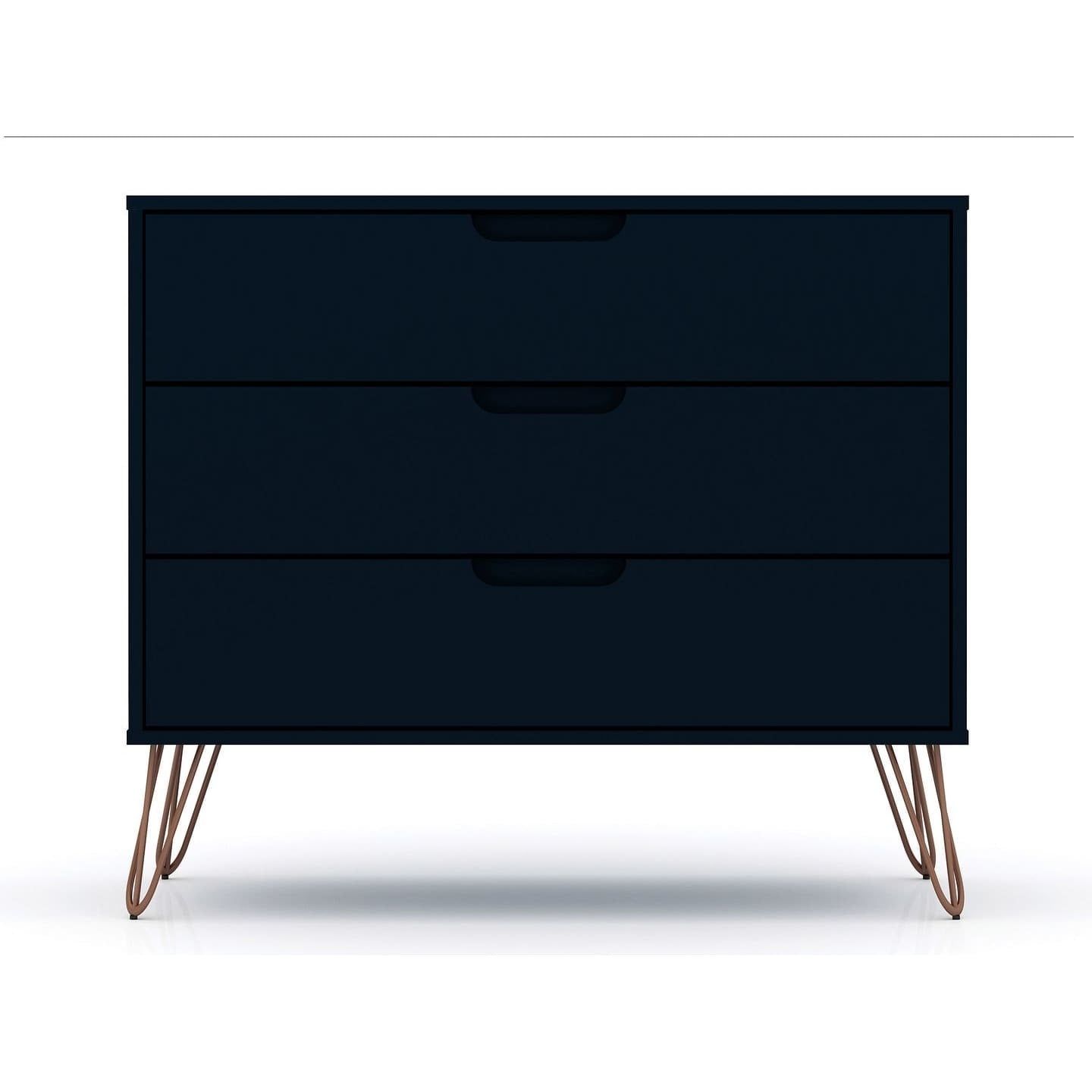 Manhattan Comfort Rockefeller Mid-Century- Modern Dresser with 3-Drawers in Tatiana Midnight Blue