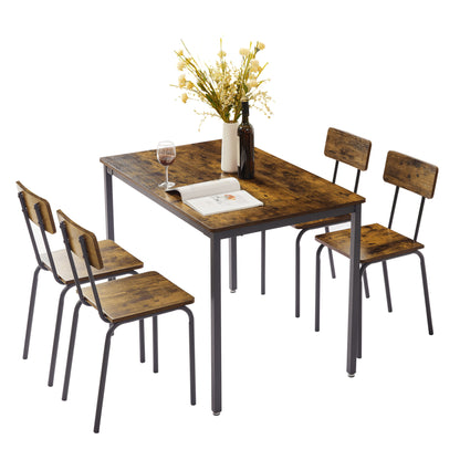 Dining Table Set 5-Piece Dining Chair with Backrest; Industrial style; Sturdy construction(Rustic Brown; 43.31''L*27.56''W*30.32''H)