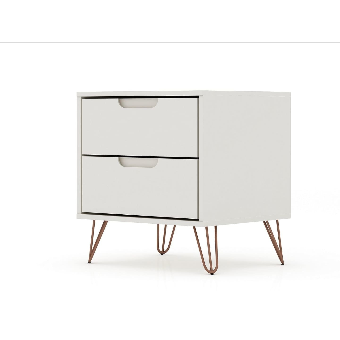 Manhattan Comfort Rockefeller 2.0 Mid-Century- Modern Nightstand with 2-Drawer in Off White and Nature