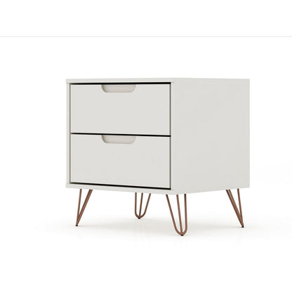 Manhattan Comfort Rockefeller 2.0 Mid-Century- Modern Nightstand with 2-Drawer in Off White and Nature