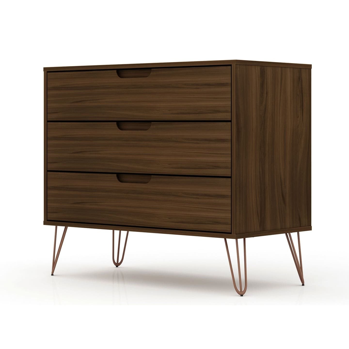 Manhattan Comfort Rockefeller Mid-Century- Modern Dresser with 3-Drawers in Brown