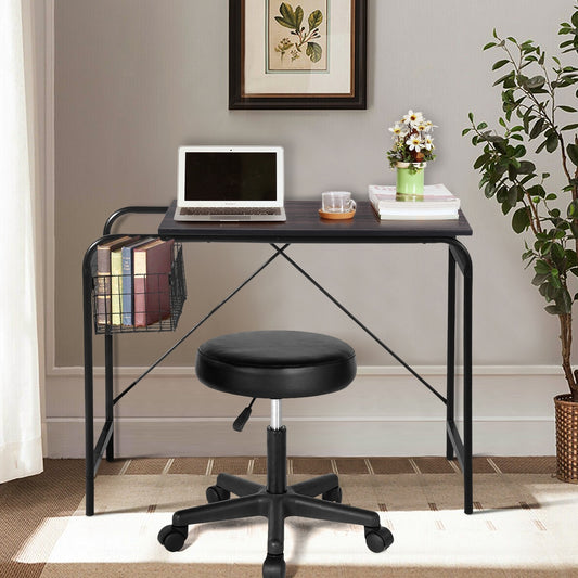 31.5" Computer Desk/ Home office desk With Wire Storage Basket - walnut & black