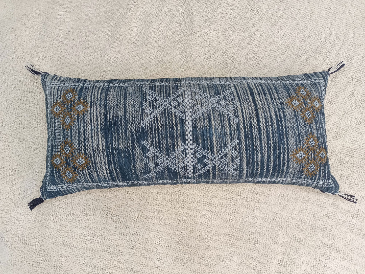 BLUE lumbar pillow cover Boho hand embroidered pillow cover Pillow cases Pillow shams For new year gift