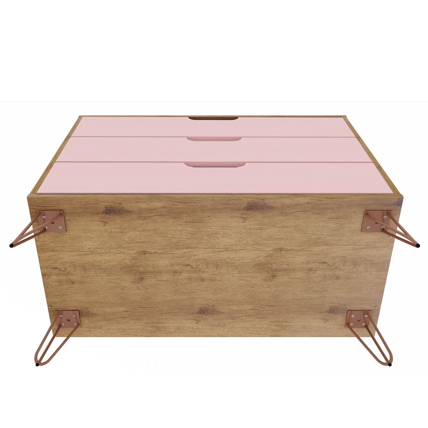 Manhattan Comfort Rockefeller Mid-Century- Modern Dresser with 3-Drawers in Nature and Rose Pink