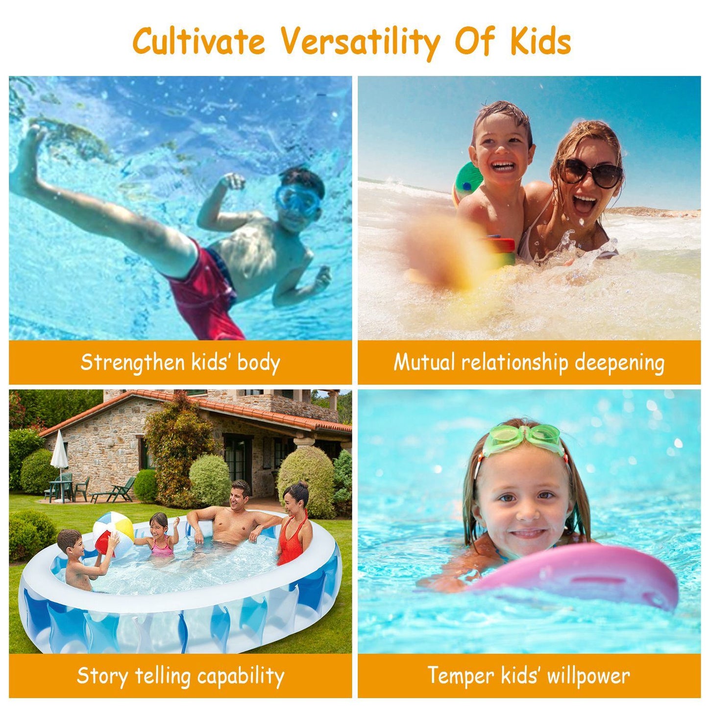 90×60×20In Inflatable Swimming Pool Blow Up Family Pool For Kids Foldable Swim Ball Pool Center