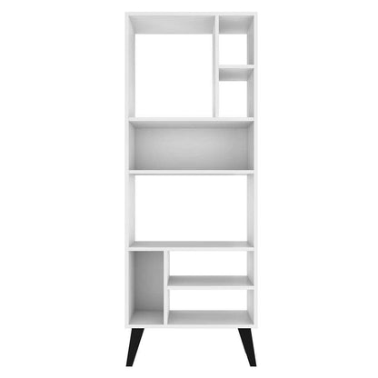 Manhattan Comfort Warren Tall Bookcase 1.0 with 8 Shelves in White with Black Feet