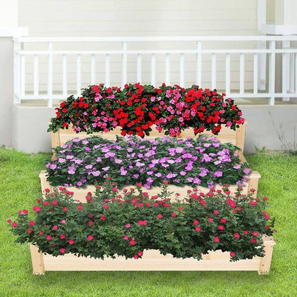 Bosonshop 3 Tier Raised Garden Bed Kit Wooden Planter Box Heavy Duty Solid Fir Wood;  47" x 47" x 21"