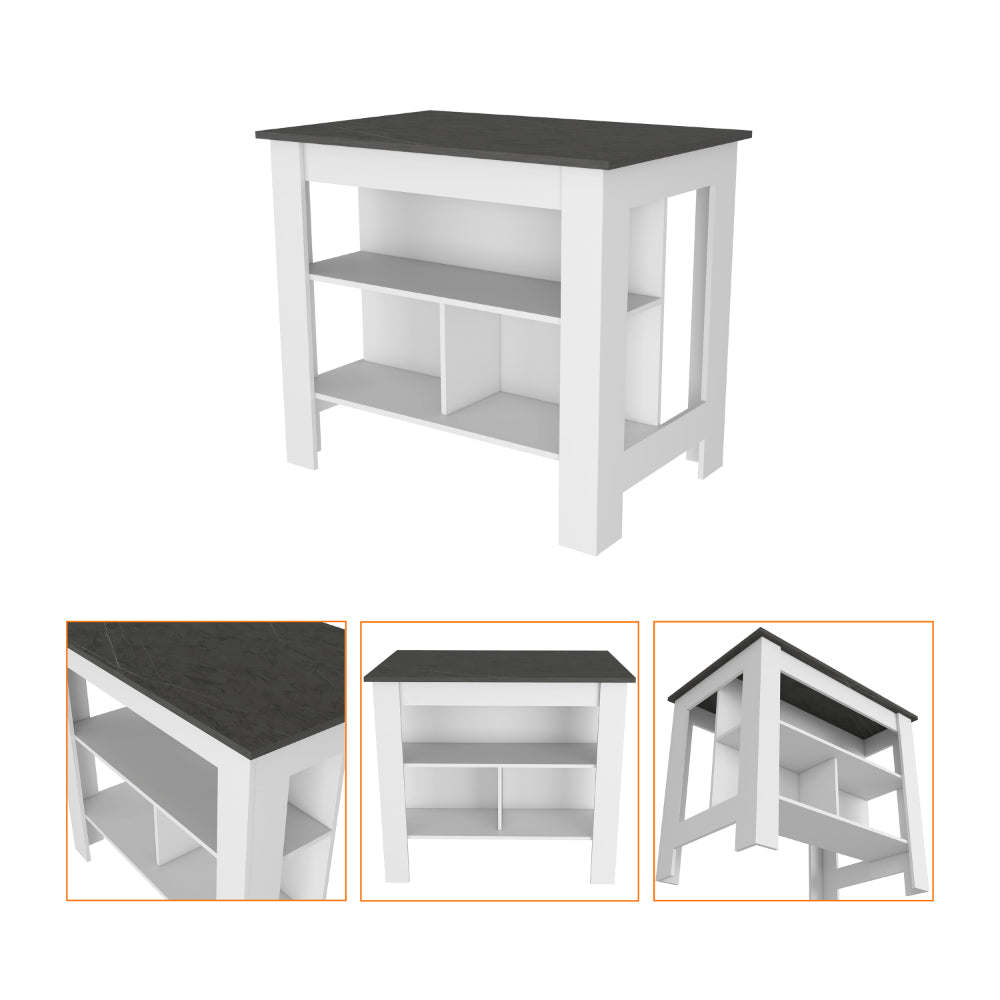 Newark 2 Piece Kitchen Set, Kitchen Island + Pantry Cabinet , White/Onyx