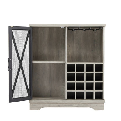 Single door wine cabinet with 16 wine storage compartments (Gray; 31.50" W*13.78" D*35.43" H)