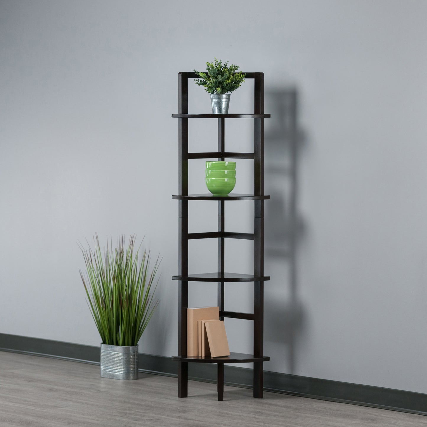 Aiden Corner Bakers Rack in Coffee Finish