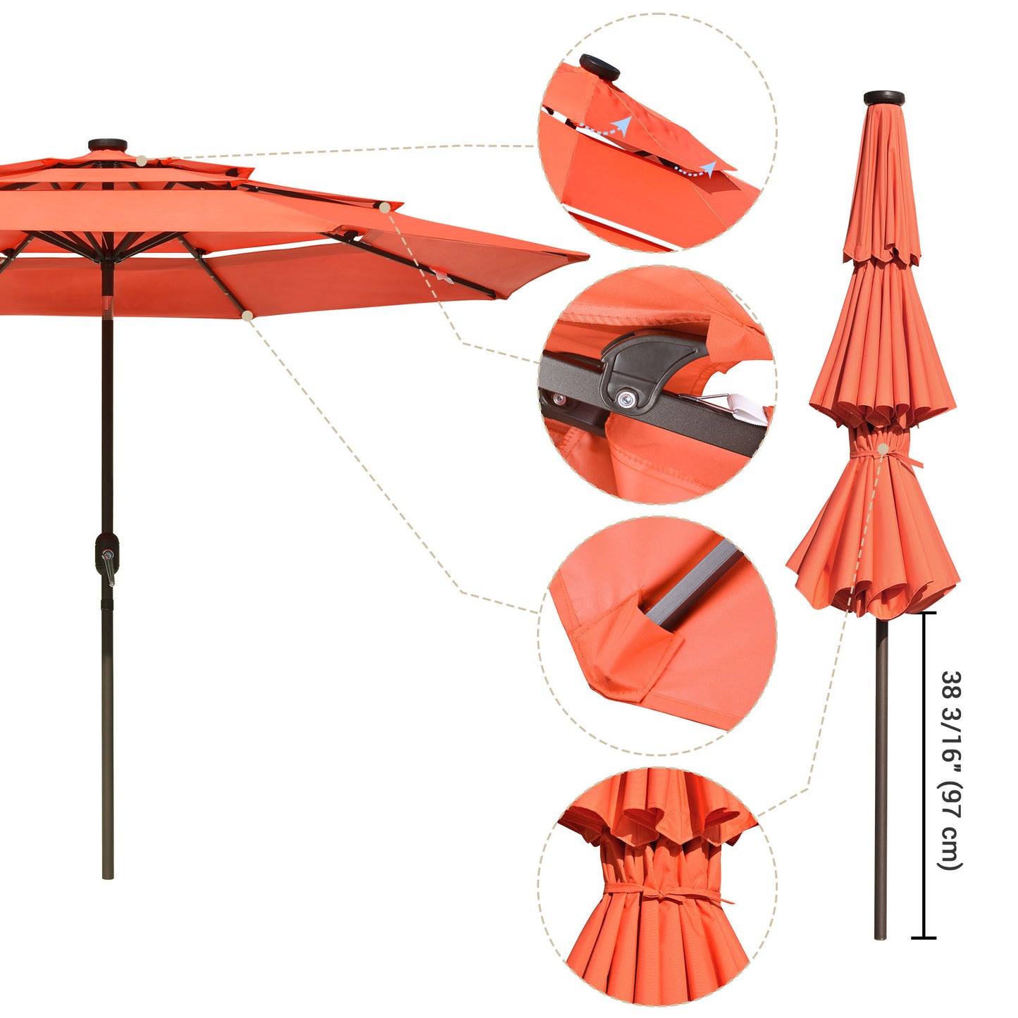 10Ft 3-Tiers 32LEDS Patio Umbrella Fruit Orange