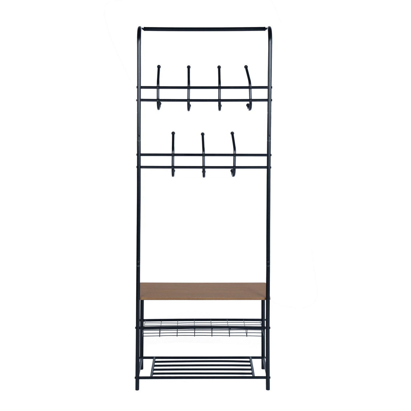 Clothes Rack Heavy Duty Metal Garment Rack Small Clothing Rack with Bottom Shelves for Bedroom, Walnut & Black