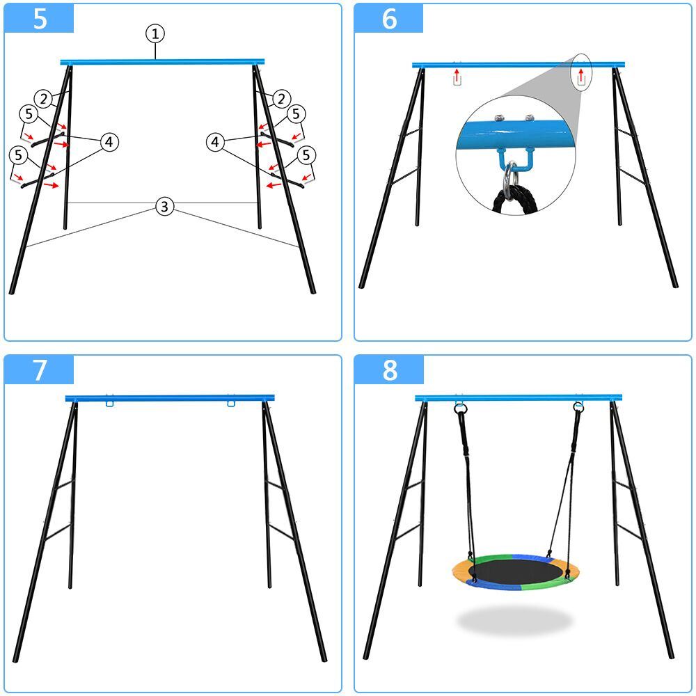 Swing Frame, New Upgraded A-Frame Swing Stand with Ground Nail, Heavy Duty Metal Swing Frame, Fits for Most Swings & Yoga Swing, Anti-Rust and Good Stability