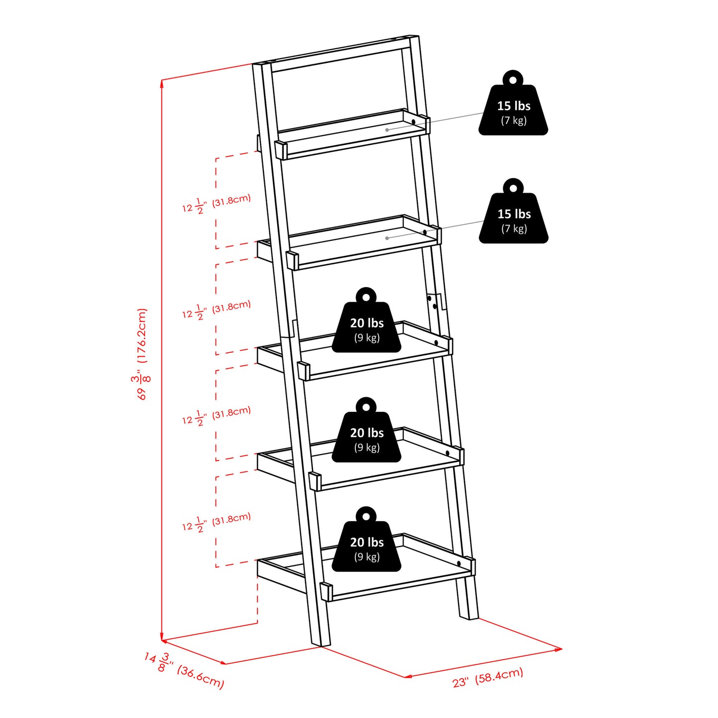 Bellamy 5-Tier Leaning Shelf; Black