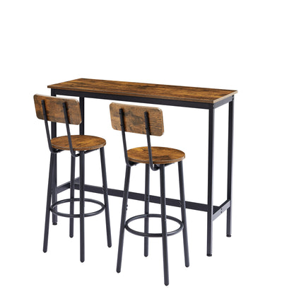 Bar Table Set with 2 Bar stools (Rustic Brown; 43.31''w x 15.75''d x 35.43''h)