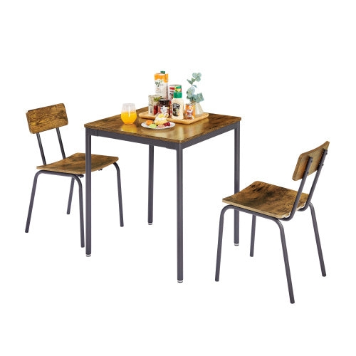 Dining table and chair set; breakfast table with 2 chairs; curved cushion and backrest; fit the human body; more comfortable(Rustic Brown; 26''w x 26''d x 30''h)