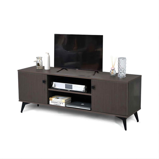 Mid-Century Modern TV Stand for up to 58 inch TV Television Stands with Cabinet Wood Storage TV Console Table;  Retro Media Entertainment Center for Living Room;  Rustic Brown