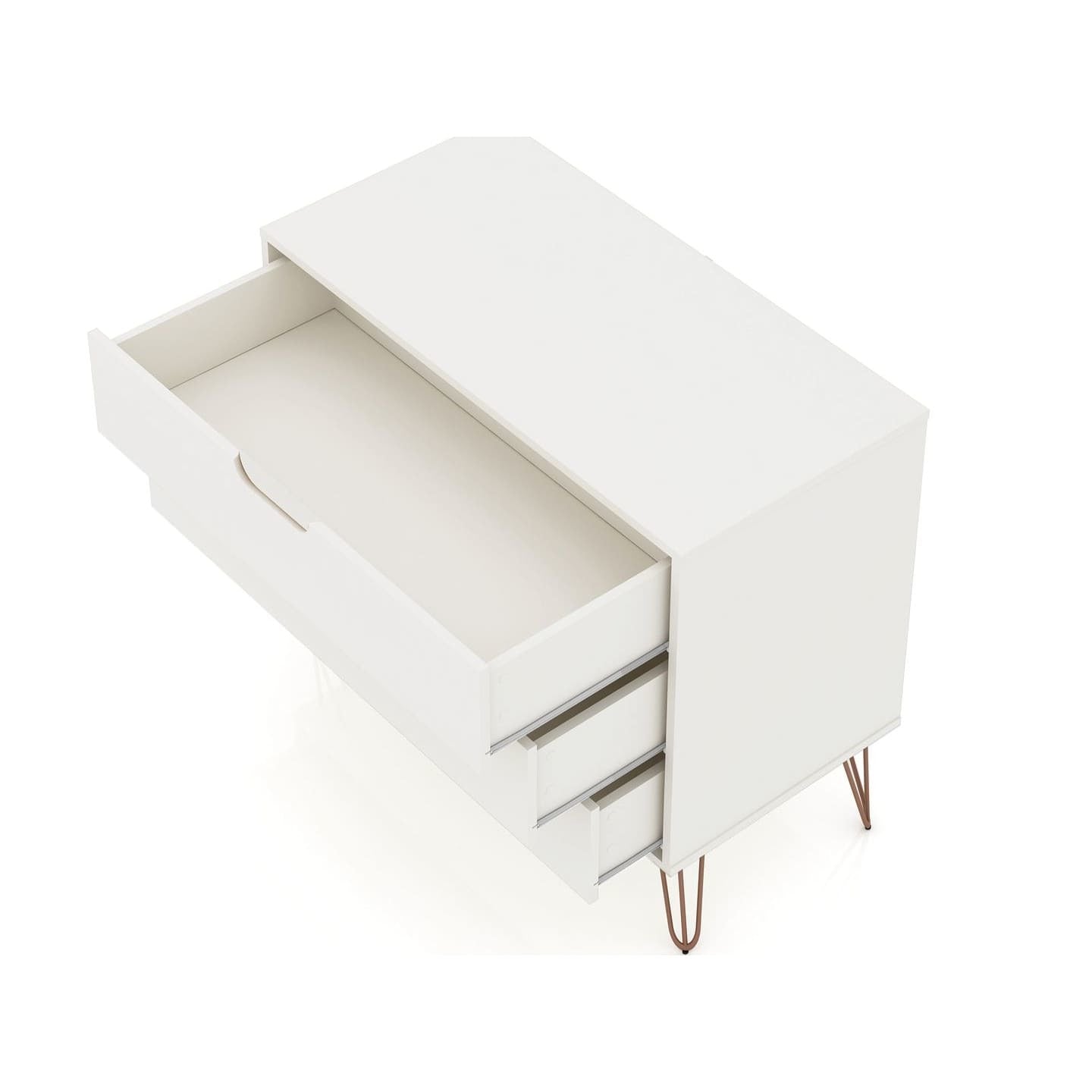 Manhattan Comfort Rockefeller Mid-Century- Modern Dresser with 3-Drawers in White