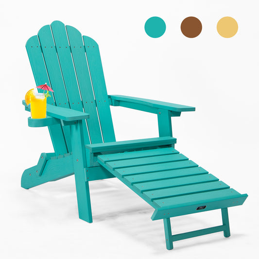 TALE Folding Adirondack Chair with Pullout Ottoman with Cup Holder; Oaversized; Poly Lumber; for Patio Deck Garden; Backyard Furniture; Easy to Install; . GREEN.Banned from selling on Amazon