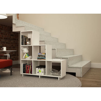 Manhattan Comfort Sophisticated Cascavel Stair Cubby with 6 Cube Shelves in White