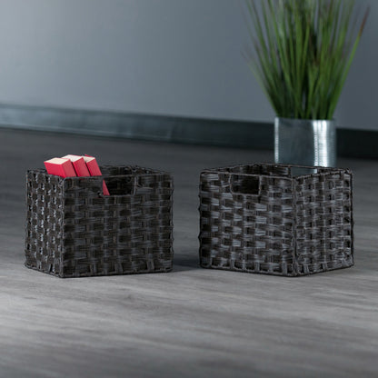 Melanie Foldable Woven Fiber Basket Set; Storage Basket; Chocolate; 2 pack